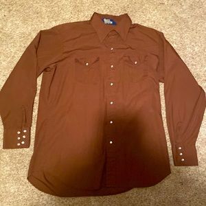 Men’s lariat western brown Pearl snap long sleeve button up size:L